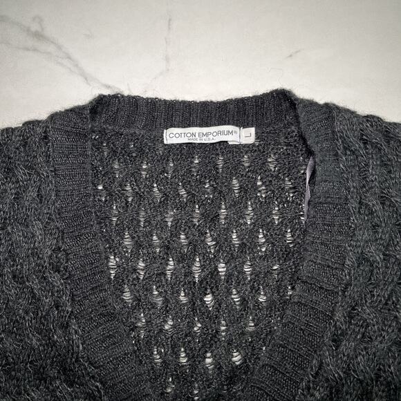 Cotton Emporium Mohair Blend Black Wide Knit Button Cardigan Sweater Large USA - Picture 2 of 9